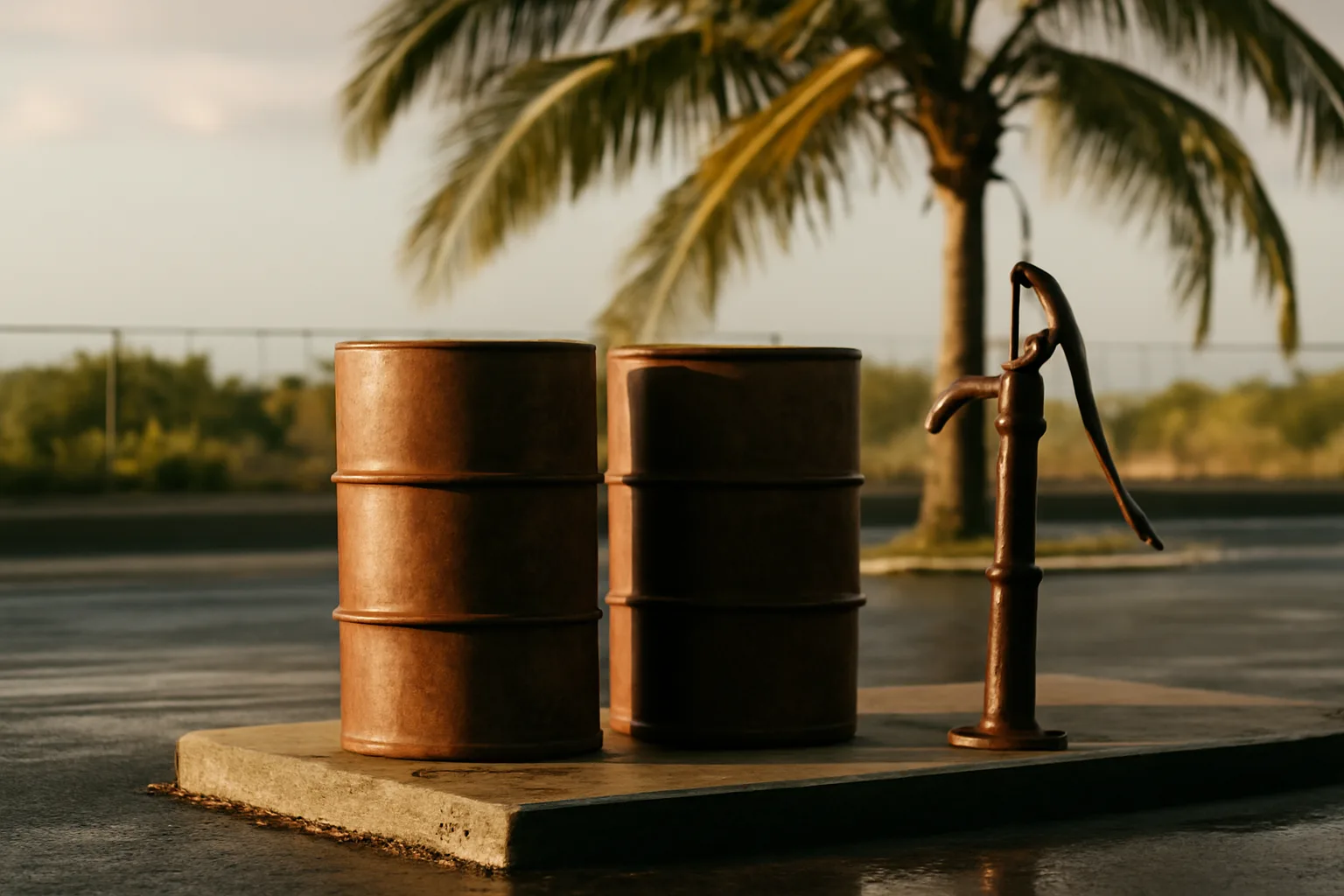 Steel drums of yellow grease on a Honolulu loading pad