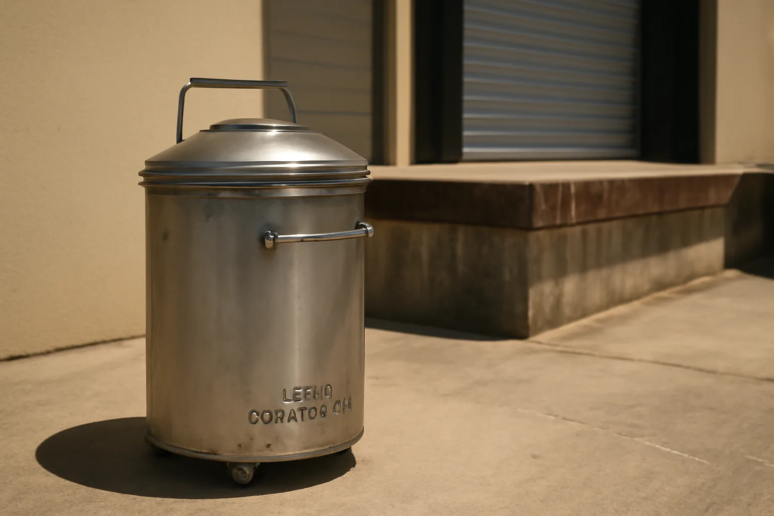 Yellow grease collection container at a Texas commercial kitchen loading dock