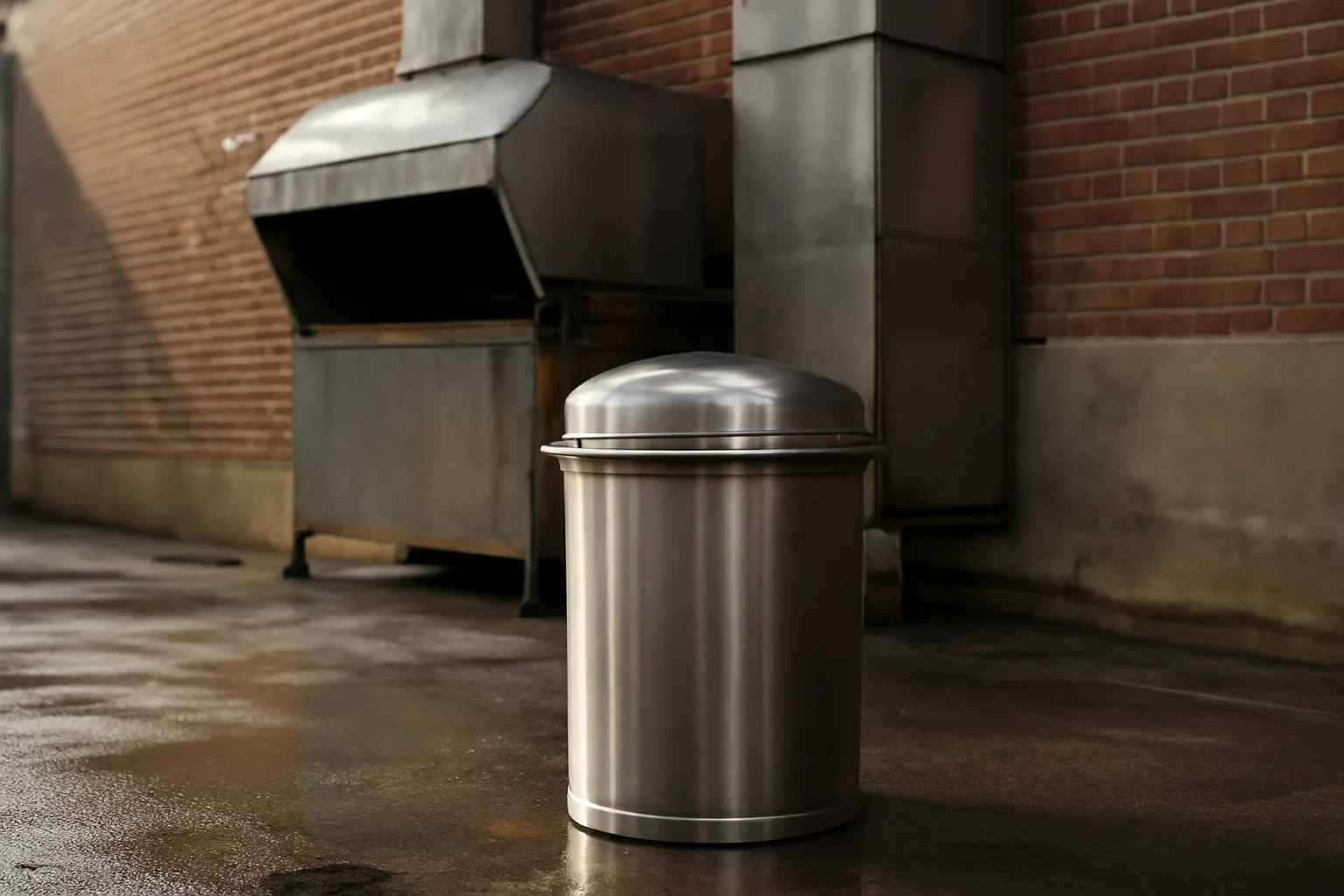 Used cooking oil collection bin outside a Fayetteville restaurant, no text